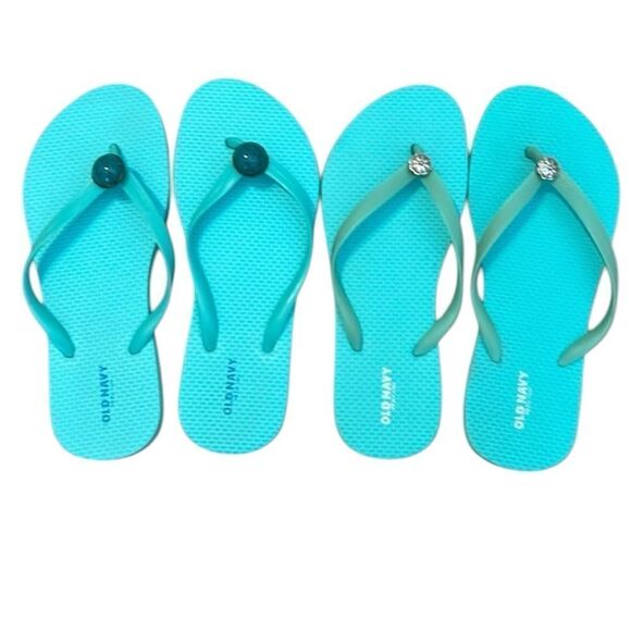 NWOT 2 pair size 6 turquoise custom embellished old navy flip flops - Picture 1 of 6